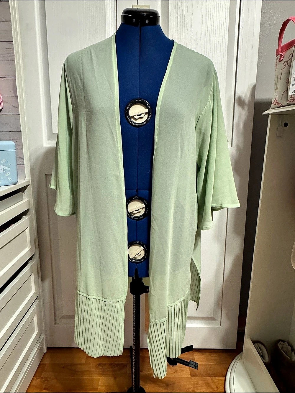 New Directions Pleated Hem Cardigan in Green NWT